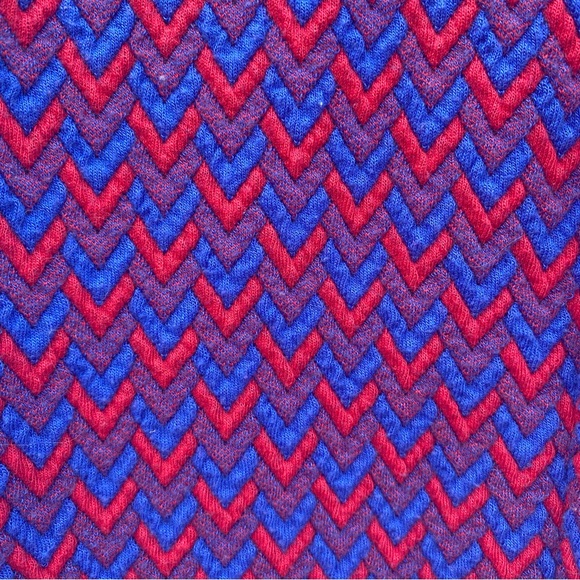 American Apparel fitted mini dress, stretchy, blue & red, zig zag, Large - Picture 3 of 10